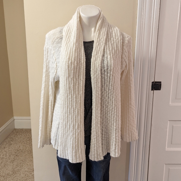 Mode de Paris by saga cream open front cardigan w/ oversized drap detail size M - Picture 1 of 8